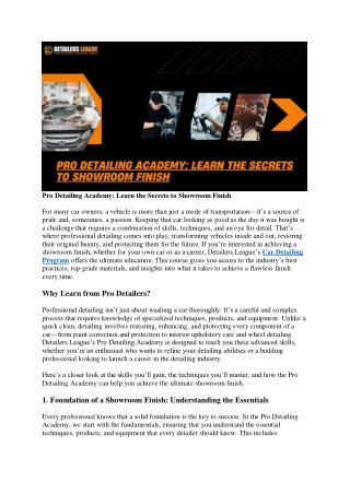 Pro Detailing Academy: Learn the Secrets to Showroom Finish