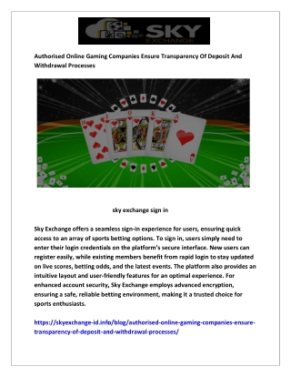 6 Authorised Online Gaming Companies Ensure Transparency Of Deposit And Withdraw