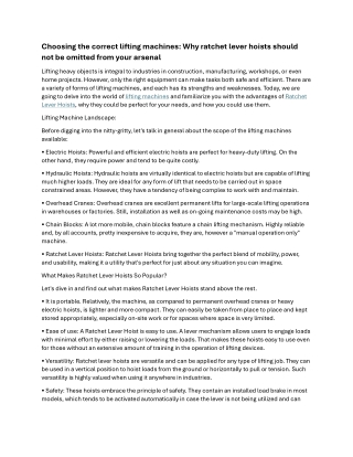 Choosing the correct lifting machines