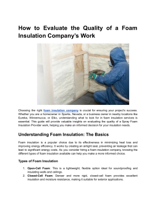 How to Evaluate the Quality of a Foam Insulation Company’s Work