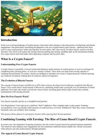 “Combining Gaming with Earning: The Rise of Game-Based Crypto Faucets”