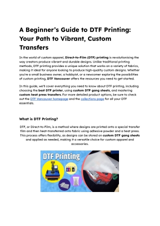 Guide to DTF Printing Your Path to Vibrant, Custom Transfers