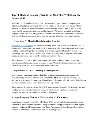Top 10 Machine Learning Trends for 2024 That Will Shape the Future of AI