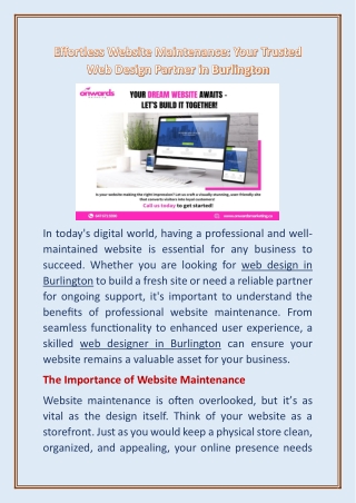 Effortless Website Maintenance Your Trusted Web Design Partner in Burlington