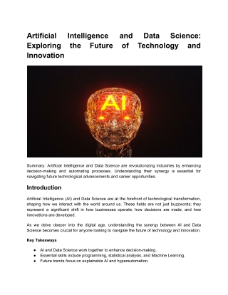 Artificial Intelligence and Data Science - Exploring the Future of Technology and Innovation