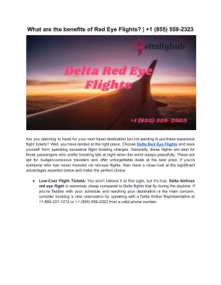 What are the benefits of Red Eye Flights |  1 (855) 559-2323
