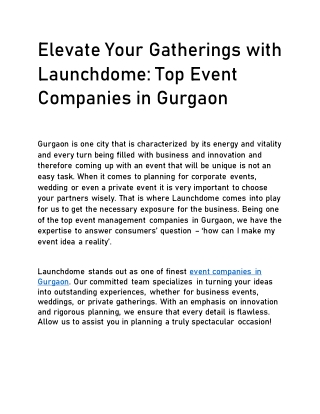 Elevate Your Gatherings with Launchdome: Top Event Companies in Gurgaon