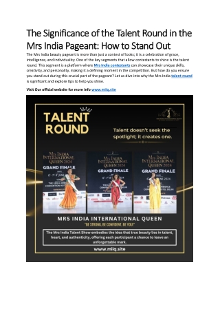 The Significance of the Talent Round in the Mrs India Pageant