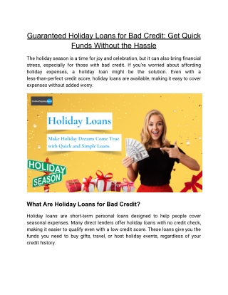 Guaranteed Holiday Loans For Bad Credit