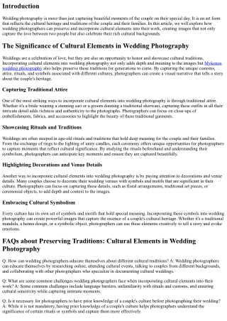 Preserving Traditions: Cultural Elements in Wedding Photography