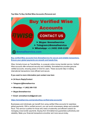 Top Sites To Buy Verified Wise Accounts (Personal and