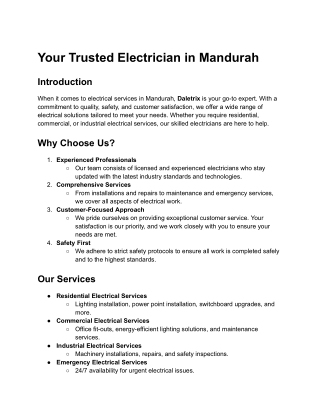 Expert Electrical Services in Mandurah