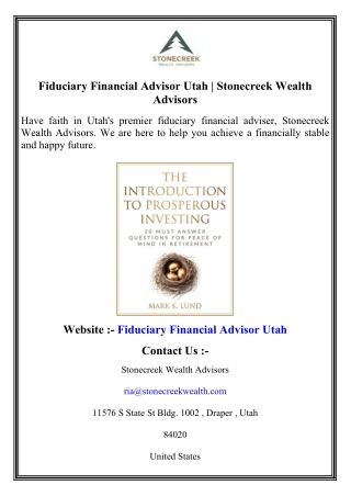 Fiduciary Financial Advisor Utah   Stonecreek Wealth Advisors