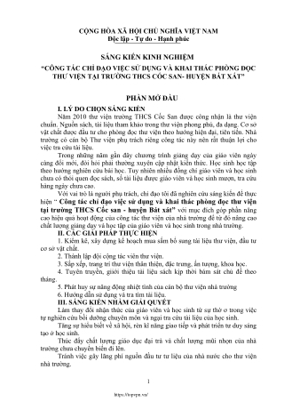 Công tác chỉ đạo việc sử dụng và khai thác phòng đọc thư viện tại THCS Cốc San