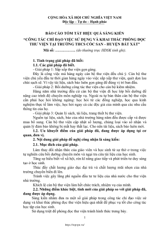 Công tác chỉ đạo việc sử dụng và khai thác phòng đọc thư viện tại THCS Cốc San