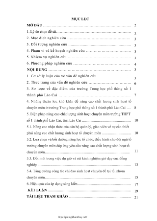 Biện pháp nâng cao chất lượng sinh hoạt tổ chuyên môn trường THPT số 1 Lào Cai