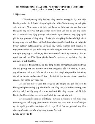 Đổi mới giờ sinh hoạt lớp - phát huy tính tích cực, chủ động, sáng tạo của HS