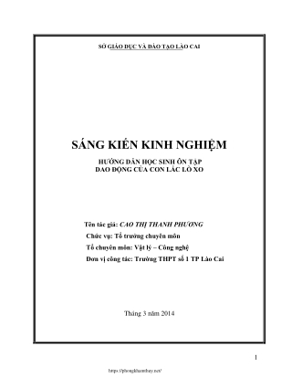 Hướng dẫn học sinh ôn tập dao động của con lắc lò xo