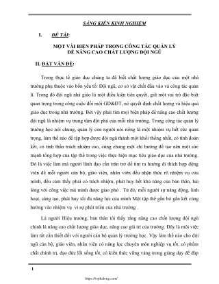 Một vài biện pháp trong công tác quản lý để nâng cao chất lượng đội ngũ