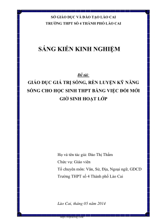 Giáo dục giá trị sống và kĩ năng sống cho học sinh THPT qua giờ sinh hoạt lớp