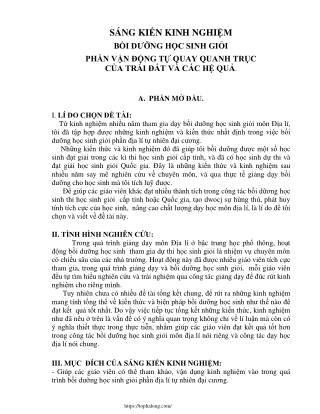 Bồi dưỡng HSG phần vận động tự quay quanh trục của trái đất và các hệ quả