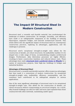 The Impact Of Structural Steel In Modern Construction