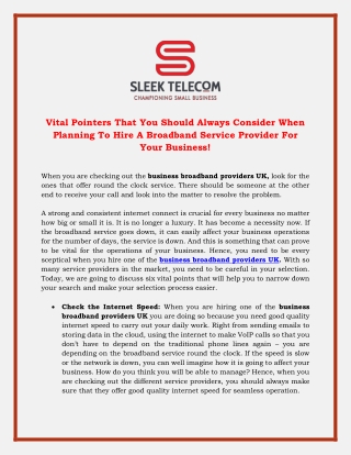 Vital Pointers That You Should Always Consider When Planning To Hire A Broadband Service Provider For Your Business