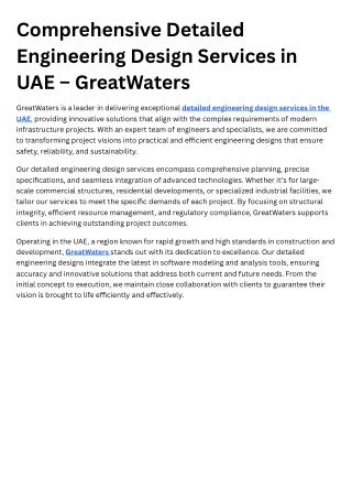 Detailed Engineering Design Services UAE