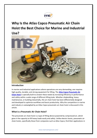 Why Is the Atlas Copco Pneumatic Air Chain Hoist the Best Choice for Marine and Industrial Use