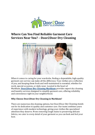 Where Can You Find Reliable Garment Care Services Near You? – Door2Door