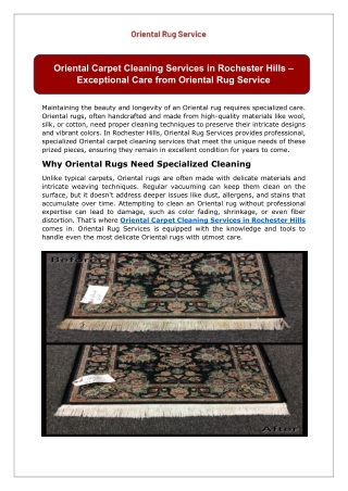 Oriental Carpet Cleaning Services in Rochester Hills
