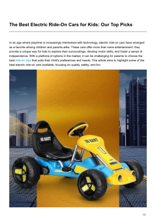 The Best Electric Ride-On Cars for Kids Our Top Picks