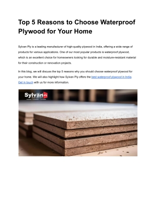 Top 5 Reasons to Choose Waterproof Plywood for Your Home