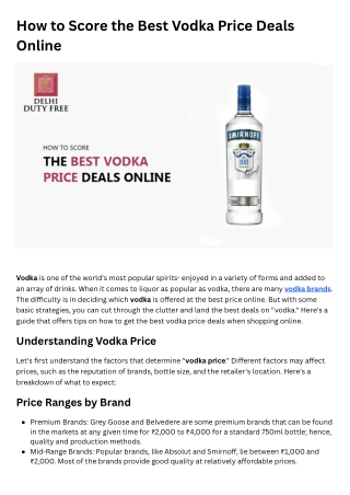 How to Score the Best Vodka Price Deals Online