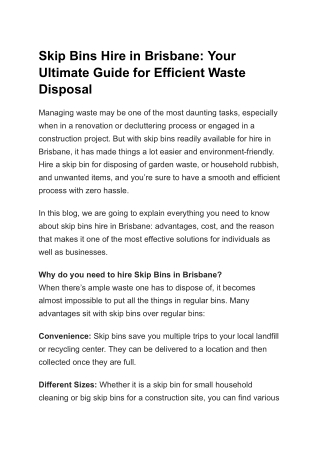 Skip Bins Hire in Brisbane_ Your Ultimate Guide for Efficient Waste Disposal
