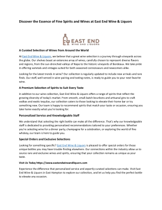 Discover the Essence of Fine Spirits and Wines at East End Wine & Liquors