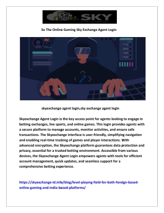 15 So The Online Gaming Sky Exchange Agent Login