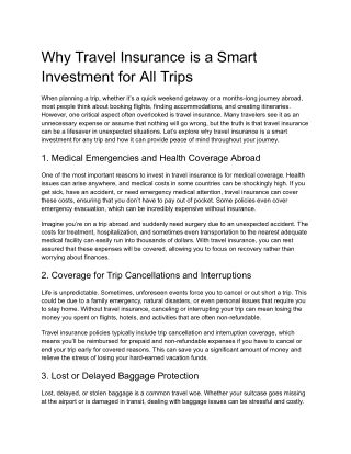 Why Travel Insurance is a Smart Investment for All Trips