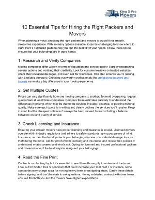 10 Essential Tips for Hiring the Right Packers and Movers