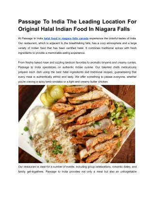Passage To India The Leading Location For Original Halal Indian Food In Niagara Falls