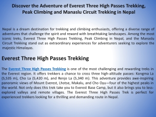 Discover the Adventure of Everest Three High Passes Trekking, Peak Climbing, and Manaslu Circuit Trekking in Nepal