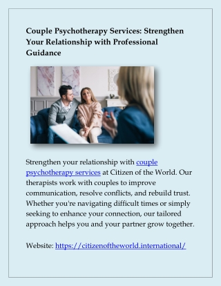 Couple Psychotherapy Services: Strengthen Your Relationship with Professional Gu