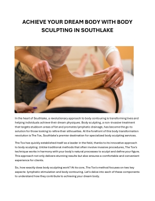 Achieve Your Dream Body With Body Sculpting In Southlake