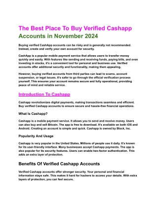 The Best Place To Buy Verified Cashapp Accounts in November 2024