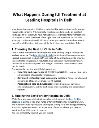 What Happens During IUI Treatment at Leading Hospitals in Delhi