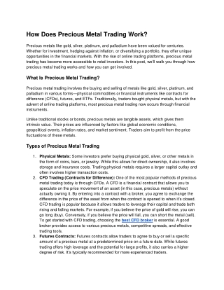 How Does Precious Metal Trading Work?