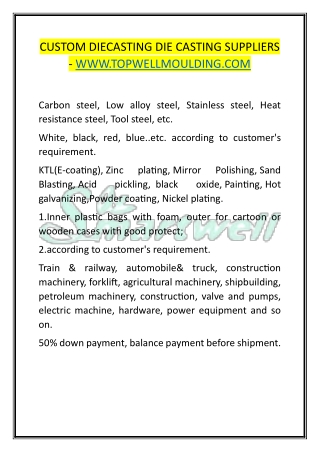 Custom Diecasting Die Casting Suppliers - www.topwellmoulding.com