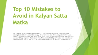 Top 10 Mistakes to Avoid in Kalyan Satta