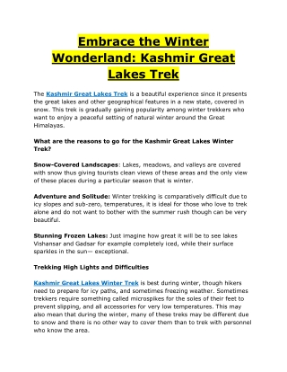 Embrace the Winter Wonderland Kashmir Great Lakes Trek