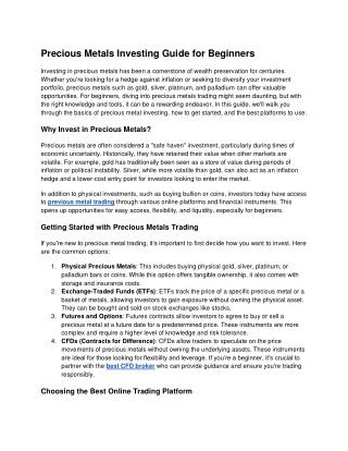 Precious Metals Investing Guide for Beginners